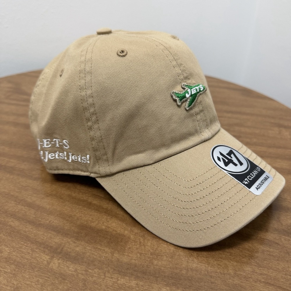 '47 New York Jets Micro patch Khaki Clean Up Adjustable Strapback Hat Cap NFL